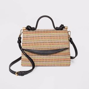 Striped Woven Small Top Handle Satchel Handbag